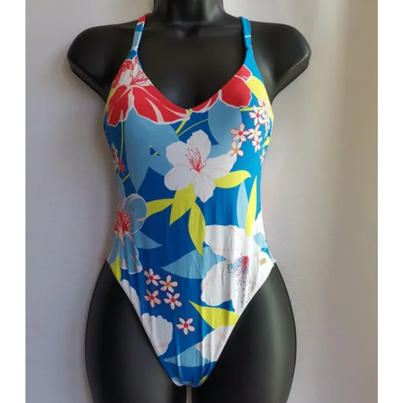 Roxy She Just Shines One Piece Swimsuit Size Small NWT Blue Floral - Picture 5 of 5